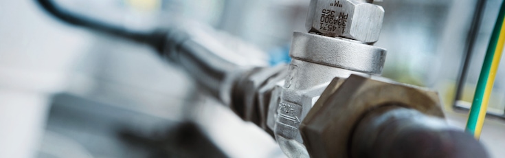 Close-up of nitrogen piping including control valve